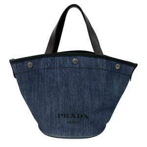 PRADA Canapa Denim Tote Bag Handbag Shoulder Laptop Compatible Navy Blue